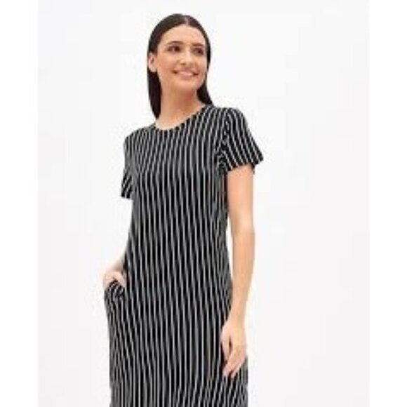 AGaci Black & White Striped Short Sleeve T-Shirt Dress casual comfortable no tag - Picture 1 of 7